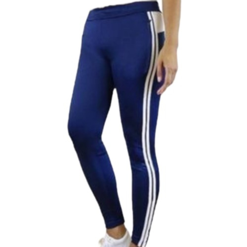 Galaxy by Harvic Navy Track Pants‎ White Stripe Zippered Womens L New Athleisure